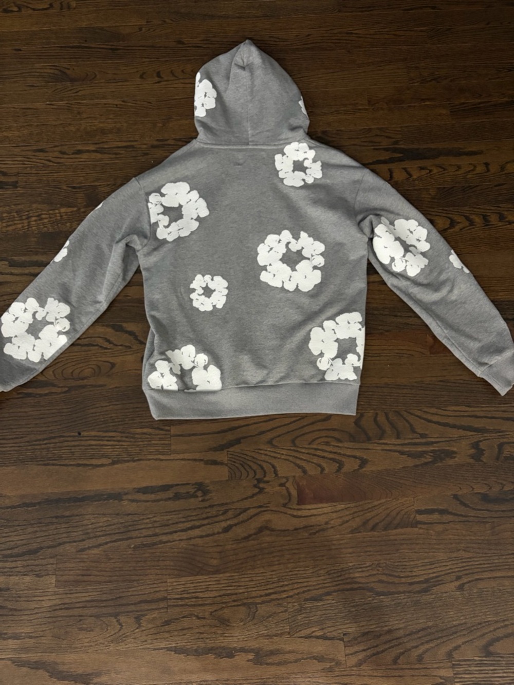 Gray Hoodie with White Floral Clusters Graphic - Picture 4 of 4